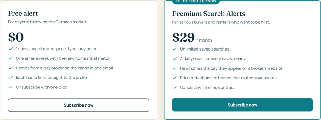 The Free and Premium Search Alerts pricing cards